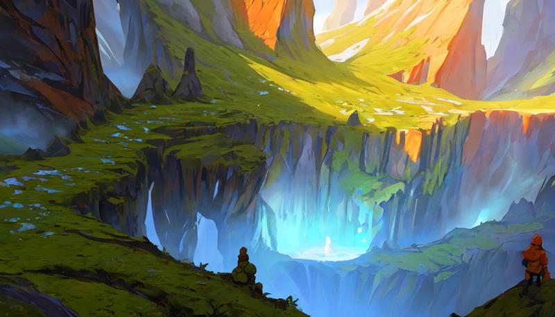 04518-2561090477-Conceptart,Concept Art,SamWho,mksks style, green moss, species, overlooking chasm, volcano.png